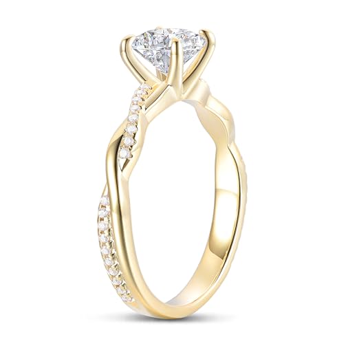 14K White Gold Twisted Ring 14K Gold Moissanite Ring 1CT Round Cut Engagement Ring Solitaire Moissanite Engagement Ring for Women2