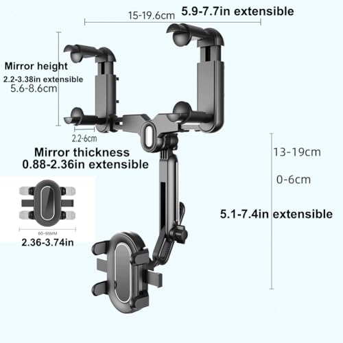 New Large Rearview Mirror Phone Holder for Car 360°Rotatable and Retractable, Upgraded Four Corners Fixed Anti-Shake Multifunctional Design for All Phones and All Car Rearview Mirror with Button by TDOFYH - Used condition - Image 7