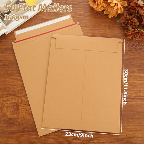 FWEEK Envelopes de Papelão Rígidos, 50 Unidades, 22 x 39 cm, Auto Selados, Marrom, 300 g/m²