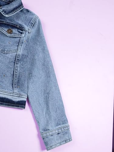 Image of Girls Full Sleeve Solid Crop Denim Jacket