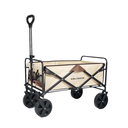 Kirkjubøur® Edda Faltbarer Bollerwagen 90 x 52 x 55 cm, Handwagen für bequem Transport mit 100 Liter Volumen, belastbar bis 110 kg und 360° drehbaren Vorderreifen (Braun)
