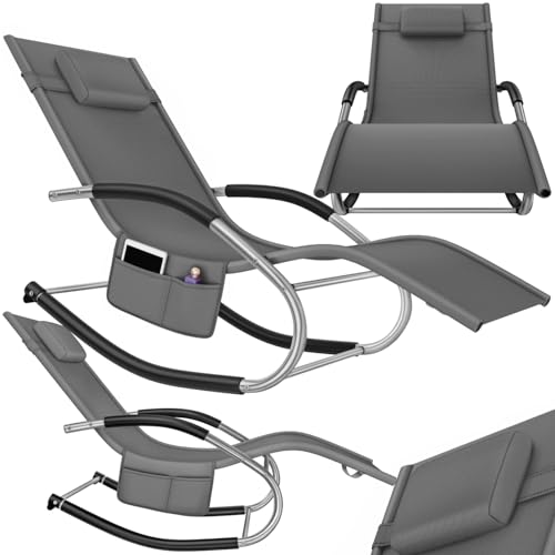 tectake® Tumbona Jardin Exterior con Movimiento Oscilante, Tumbonas Piscina con Bolsillo Lateral, Resistente al Agua, Tumbonas Jardin Exterior, Sillas de Terraza - 1 Unidad Gris