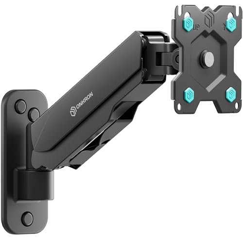 ONKRON Monitor Wall Mount for 13-34 Inch Screens up to 8 kg, Full Motion Single Monitor Arm VESA 75x75 & VESA 100x100, Gas Spring Wall Screen Mount, Height Adjustable Screen Arm Black G120-B