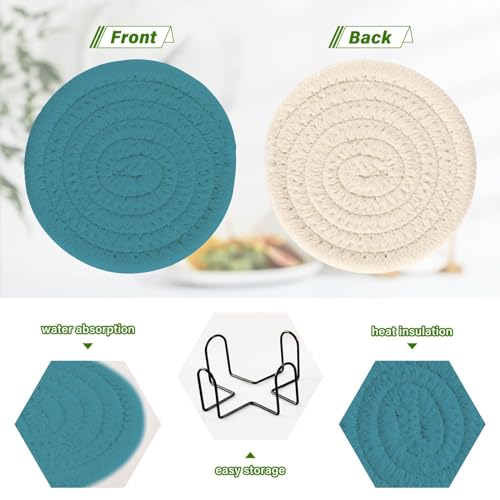 Dessous de verre Saxe bleus absorbants rustiques pour protection de table - 5