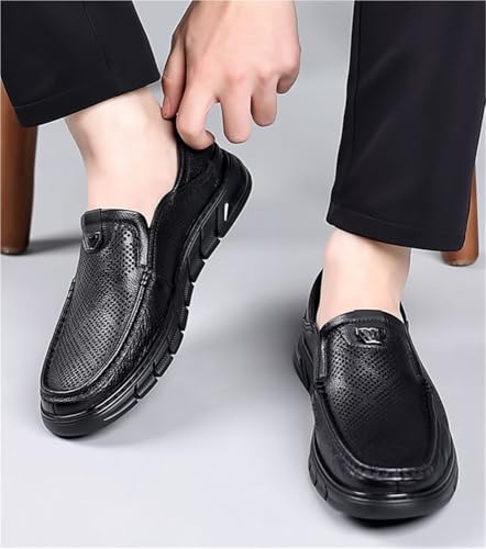 Mens Slip On Perforated Leather Loafers Summer Breathable Lambskin Soft Sole Casual Shoes Lightweight Driving Shoes3
