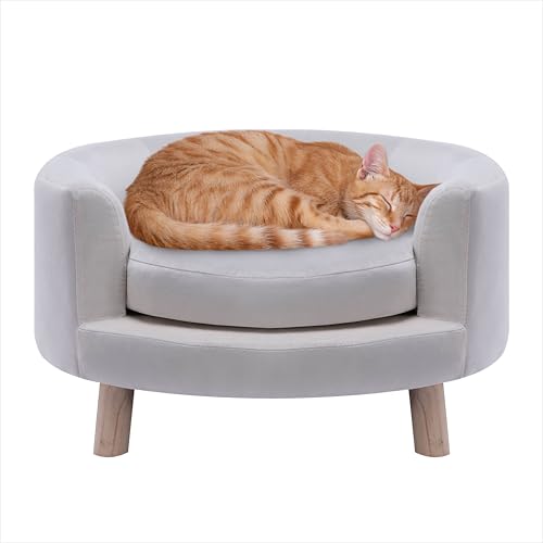 Critter Sitters 28-In. Faux-Velvet White Dog Couch for Small to Medium-Sized Dogs and Cats, Elegant Circular Dog Sofa, Modern and Stylish Elevated Dog Bed, Durable and Comfortable Pet Beds