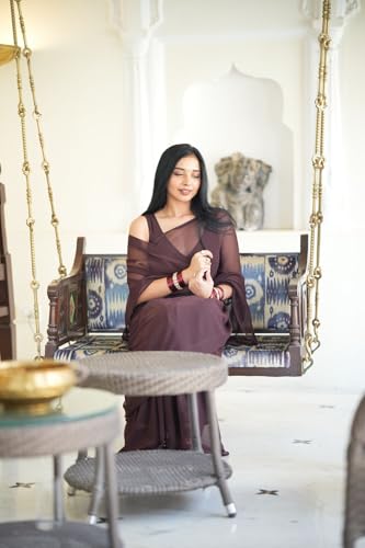 Image of StyleScope Women's Plain Georgette Ready To Wear One Minute Saree With Unstitched Blouse Piece (Kalki)