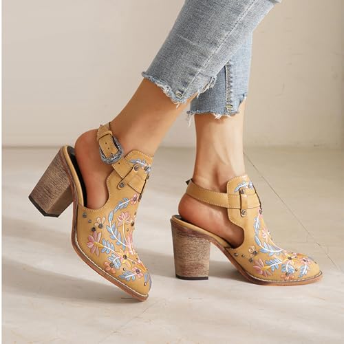 TOSOFT Comfortable Heeled Sandals For Women Fashion Embroidery Rivet Ankle Strap High Heel Sandals Large Size Shoes3