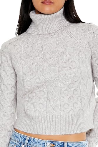 Image of Forever 21 Women's Cropped Cable Knit Turtleneck Sweater