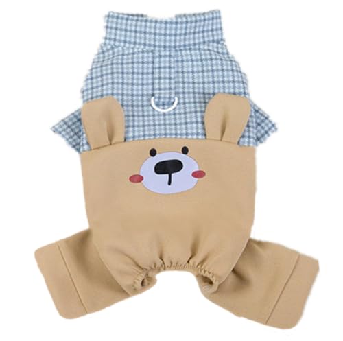 AttRex 犬服 つなぎ ロンパース 春夏秋 ペット服 四足洋服 ドッグウェア パーカー dカン付き 可愛い 柔らかい 通気 抜け毛対策 小型犬 中型犬 ジャンパー 散歩 (L,ブルー)