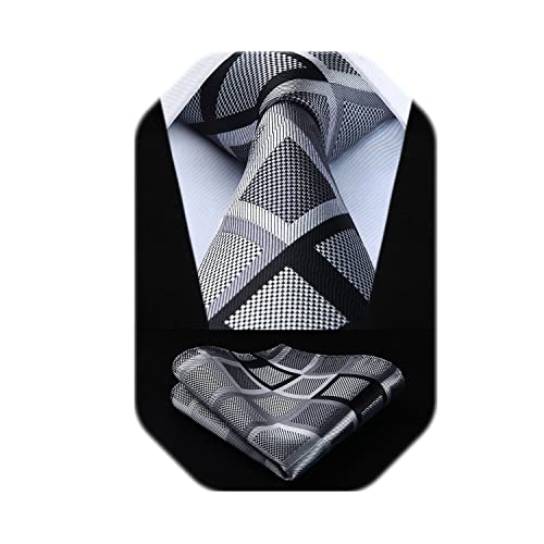 Image of HISDERN Mens Ties Plaid Tie and Pocket Square Set Classic Woven Formal Checkered Neckties & Handkerchief Wedding Party