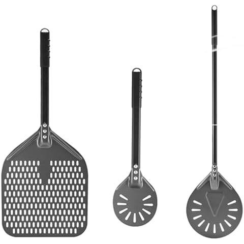 12 Inch +7 Inch Perforated Pizza Peel Set， Pizza Turning Peel - 6 Inch Aluminum Perforated Pizza turner with 30 Inch Pizza Spatula Paddle for Homemade Pizza Oven Accessories Cover