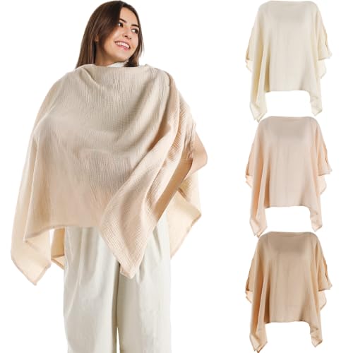 Image of Funnysoft 3 Pcs Nursing Covers for Breastfeeding Cotton Soft Privacy Breast Feeding Cover 360 Degree Full Privacy Breathable Nursing Poncho for Mom and Baby, Multiuse Carseat Canopy