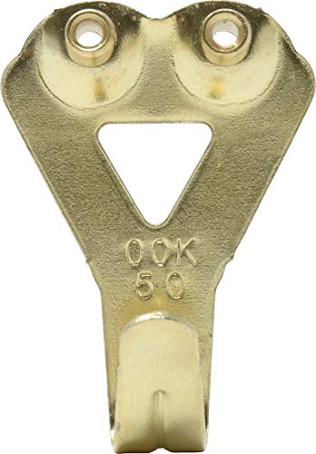 Image of OOK 50674 Professional Picture Hangers, Reusable Art Hooks, Padded, Brass, 50lbs (10 Set) Gold | Padded reusable hooks for hanging framed art and wall decor, Professional design helps protect surfaces during placement