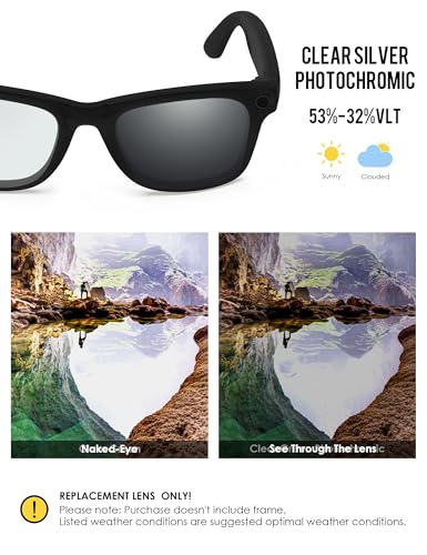 Image of BLAZERBUCK Photochromic Replacement Lenses Compatible with Ray-Ban Meta Wayfarer RW4006 | RW4012 (Gen 2) 50mm Smart Glasses
