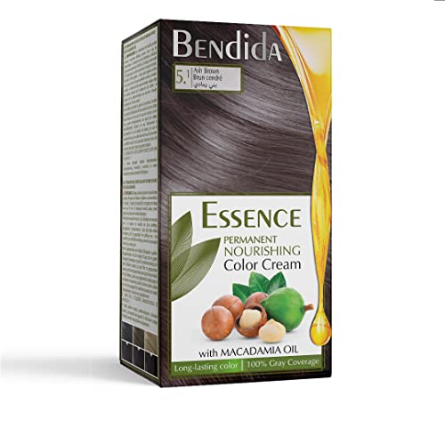 Bendida Permanente Haarfarbe 120 ml mit Macadamia-Öl und 6% Oxidationsmittel | 100% Grauhaarabdeckung & langanhaltender Glanz | Set mit Vor-Serum, Farbcreme & Fixier-Conditioner (5.1 Aschbraun)