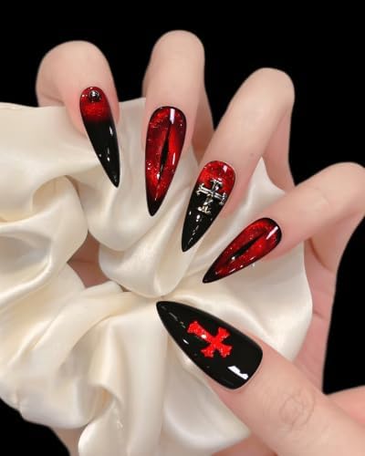 Lot de 24 faux ongles longs à presser pour Halloween, style gothique ...
