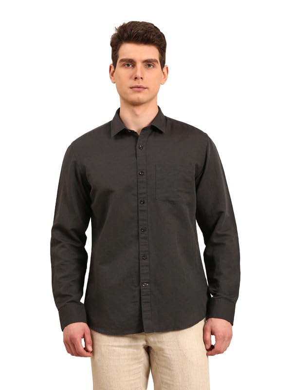 Image of Linen Club Men's Linen Rich Checked Contemporary Fit Full Sleeve Casual Shirt