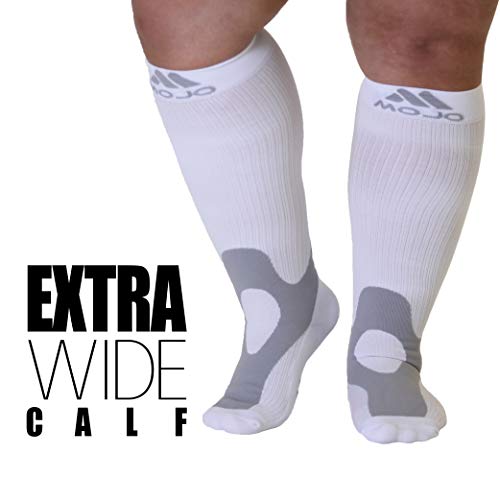 5XL Mojo Compression Socks 20-30mmHg EX-Wide Calf Compression Stockings White