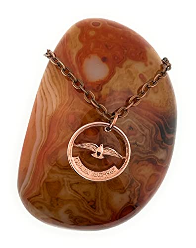 Canada 1967 One Cent Cut Coin Necklace Copper 1967 Handmade Rock Dove Canadian Centennial (Chain Type, Antique Copper Plated Steel Cable)