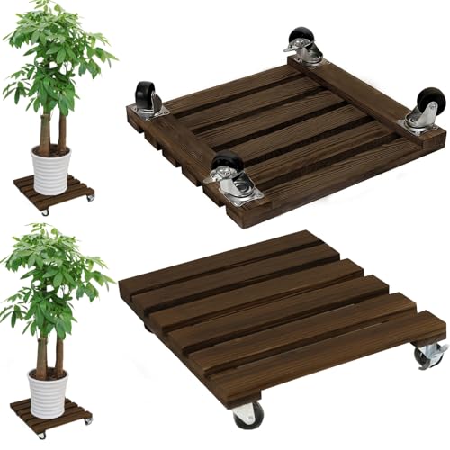 Pflanzenroller Quadratisch,2 Stuck Blumenroller 35x35cm Rollbrett Rund, Pflanzen Rollbrett 100Kg Tragkraft, Pflanzenroller Outdoor, Blumentopf Untersetzer Mit Rollen, Blumenuntersetzer mit Rollen