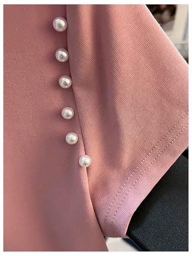 Image of RoseSeek Women's Bow Print Short Sleeve Round Neck Oversized Tops Basic Loose Fit Drop Shoulder Tees for Summer