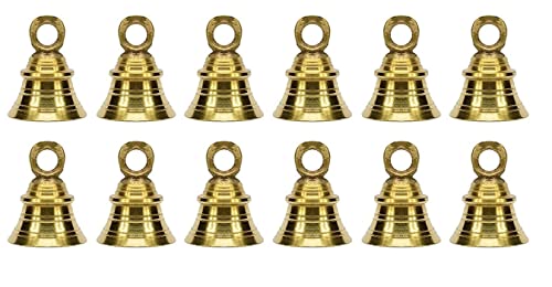 Image of SKSM Brass Decorative Pooja Room Hanging Bells with J Hooks | Brass Hanging Bell for Temple & Christmas (Gold, 2 inch, Pack of 12)