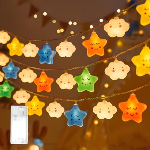 cailiya Guirlande Lumineuse à LED,avec 20 LED,3M,Forme Étoile Forme Arc-en-Ciel,à Piles,pour Noël,Chambre d'enfant,Fête, Jardin,Mariage Décoration (Couleur)