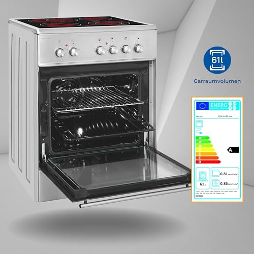 Elektro-Standherd Exquisit ECM 6-4 BZ Inox mit Glaskeramik-Kochfeld