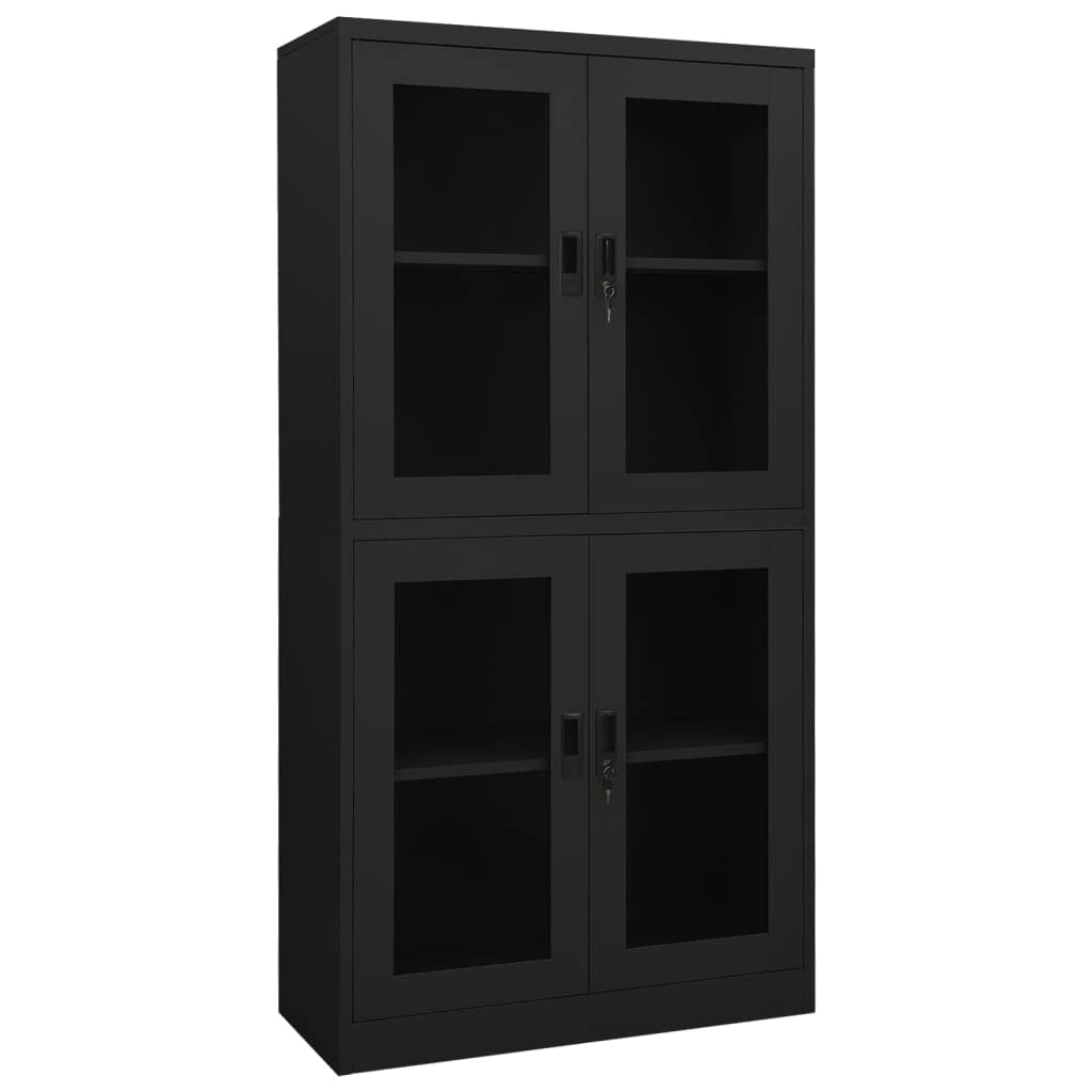 Armadio da ufficio, autoportante, in metallo, per aziende, ufficio, scuola, garage, antracite, 90 x 40 x 180 cm, in acciaio e vetro temperato (facile da montare)