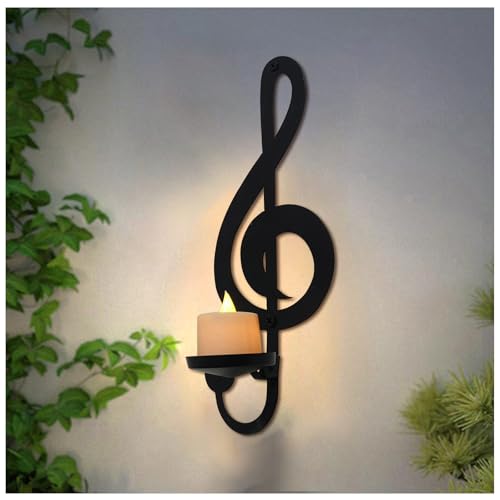 Candle Sconces Wall Musical Note Sconces Decor Wall Mounted Metal Candle Holders with Foldable Tray ZAYHENYOO (1, L-A)
