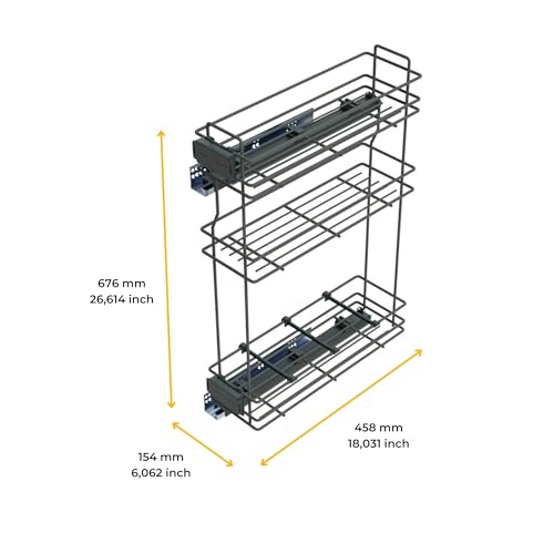 Emuca - Carrello Portabottiglie Estraibile Con Chiusura Soft, Lato Sinistro, 3 Vassoi, Unità 800X200Mm, Acciaio, Grigio Antracite - 4