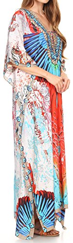 Sakkas 17198 - Longkaftan Georgettina Ligthweight Printed Long Caftan Dress/Cover Up - 17198-Multi -Os #TOP2