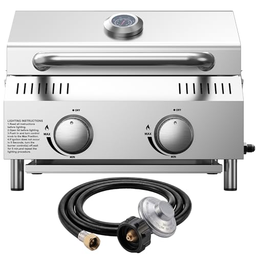 Veralune Tabletop Gas Grill, 2 Burners Portable Propane Grill, Camping Cooking Grill with Travel Lock for Camping, RV, Backyard BBQ