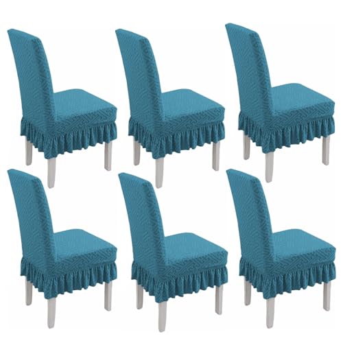 Momooda Funda para Silla de Comedor Pack 6, Cocina con Respaldo Alto y Faldón Corto. Protectores de Asiento Elásticos Universales Lavables para Bodas Fiestas, Azul