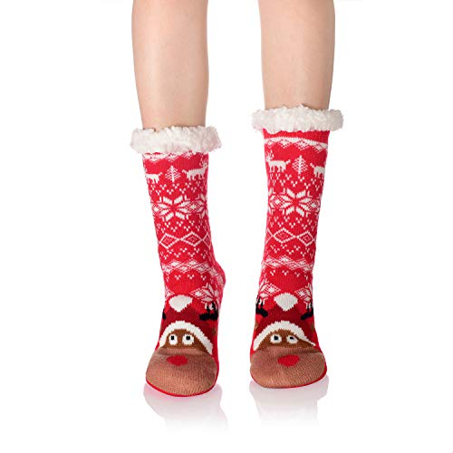 WOTENCE Damen Hausschuhe Socken ABS Sohle Winter Hausschuhe Socken Soft Warme Anti-Rutsch Dicke Haussocken Plüsch Innen-Socken Damen Thermosocken Cover