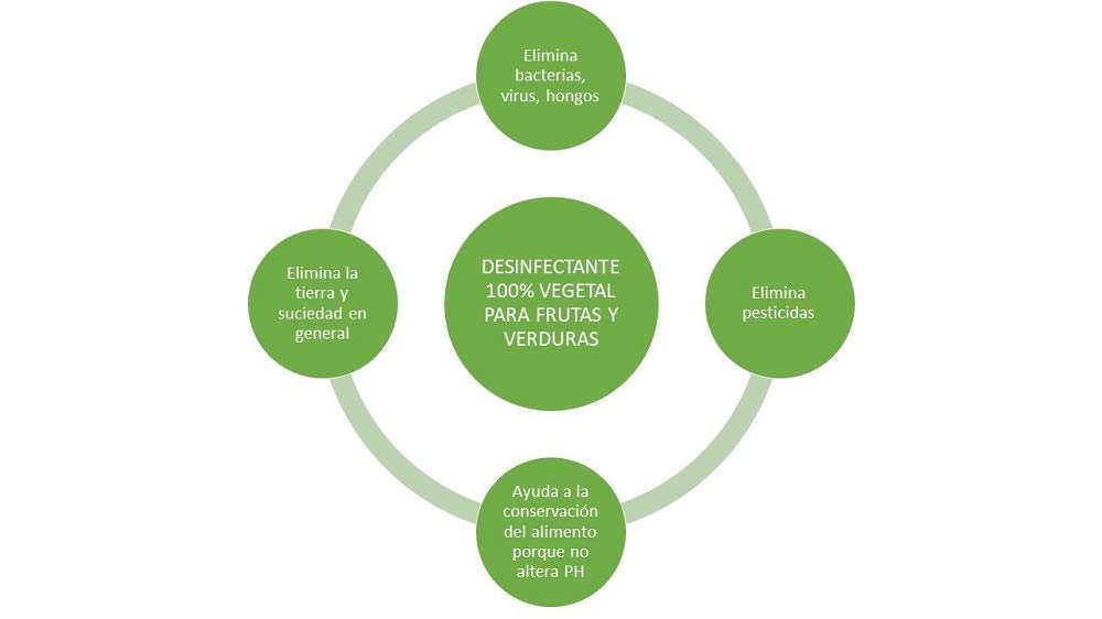 5 LITROSDesinfectante para Frutas y Verduras Producto 100% Vegetal a Base de bioetanol y ricino. Sin lejía, no toxico. 5+1L Botella ATOMIZADOR