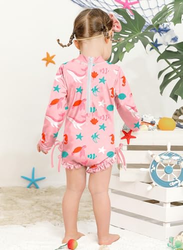 Image of BesserBay Baby Girl Swimsuit UPF 50+ Long Sleeve Zipper Snaps Bottom One Piece Rash Guard 0-36 Months