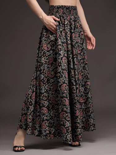 Image of Nexsus Apparels Women Flared Viscose Rayon Trousers | Flared Printed Palazzo |Elasticated Waist Loose-fit & Regular, Casual Wear (Free Size 26 to 42 Waist) Pant| Available in Plus Size's