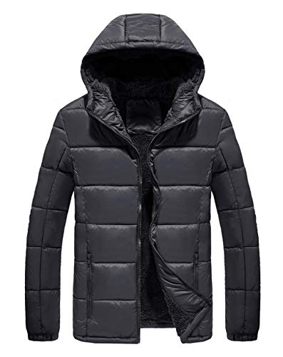 SCHONTAN Men's Ultra Lightweight Water-Resistant Bubble Packable Puffer Jacket Hooded Outwear Spring Coats(9514Black,XL)