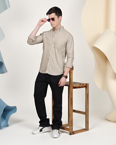 Image of Majestic Man Classic Slim Fit Solid Cotton Casual Shirt with Button-Down Collar