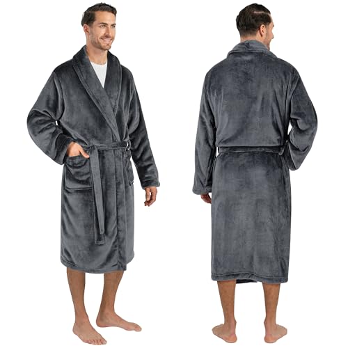 Image of PAVILIA Mens Soft Robe Bathrobe for Men, Lightweight Fleece Male Robe Long Bath Shower Spa