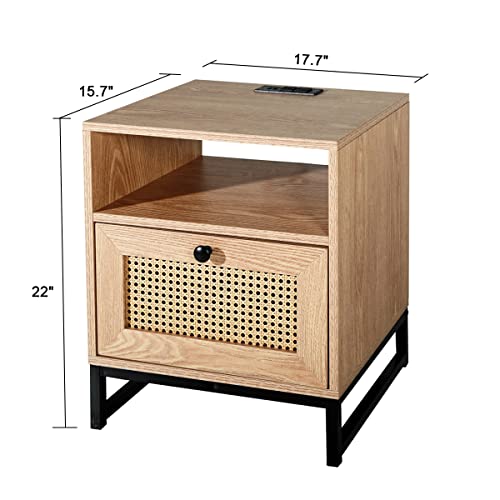 Tepledge Rattan Nightstand With Charging Station, Bedside Table End Table For Living Room And Bedroom #TOP2
