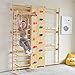 Avenlur Walnut 9-in-1 Swedish Ladder Wall Gym Set - 94.5 Inches - Trapeze Swing, Rope Ladder, Rock Wall, Rope Wall, Rock Ramp Climber, Slide, Pull-up Bar, Ladder and Swing