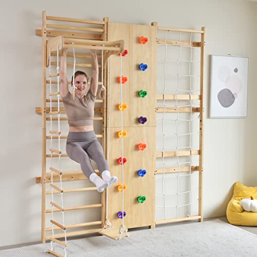 Image of Avenlur Walnut 9-in-1 Swedish Ladder Wall Gym Kids, Indoor Climbing Wall