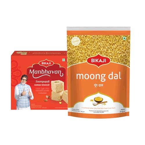 Soan-Papdi - Manbhavan 1000g and Moong Dal 200g Combo of 1200g (42.33Oz) – Authentic Indian Snacks Family Pack | Crunchy Namkeen, Party Mix, Bar Snacks & Tea-Time Treats
