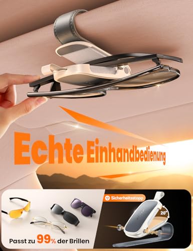 JOYROOM 2026 Brillenhalter für Auto Sonnenblende - Geschenke für Männer Frauen, Magnetischer Leder Sonnenbrillenhalter Auto, Universal Auto Visier Zubehör Kompatibel mit Allen Brillen (Grau)