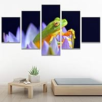 SIGNWIN 5 Panel Canvas Wall Art Amphibians Closeup Decorative Elements Frog Hallway Impressionism Multicolor for Home Decorations Ready to Hang - 60