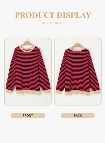 Image of Eytino Women Plus Size Striped Color Block Crewneck Sweatshirt(1X-5X) | Oversized Pullover Tops,Long Sleeve Casual Shirt,Workout & Daily Wear,2026 Fall Fashion Clothes Outfits