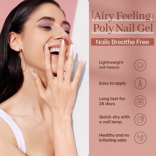 Modelones Kit de gel para unhas de poliéster, 6 cores Nude rosa marrom coleção diária poli extensão